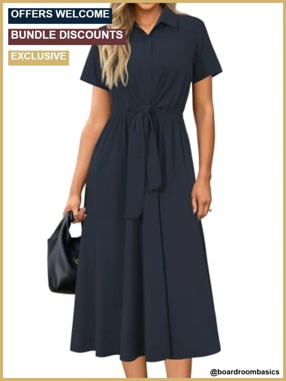 Women's Tie Waist Midi Shirt Dress Business Casual Work Outfit Flowy Short